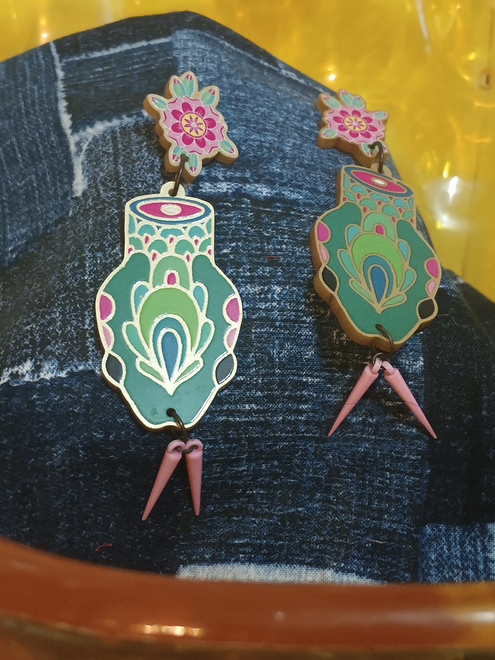 Halloween Snake Teal and Pink Floral Drop Earrings